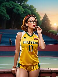 A 34 year old woman with striking features and athletic physique performs in a night time outdoor theater set amidst the beauty of nature